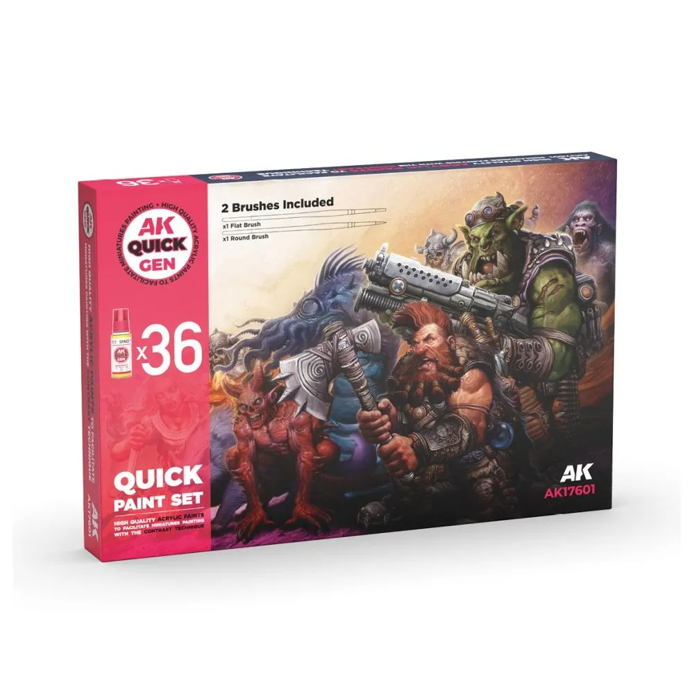 AK Interactive: Quick Gen - Sada rýchlej farby (36 farieb a 2 kefy)
