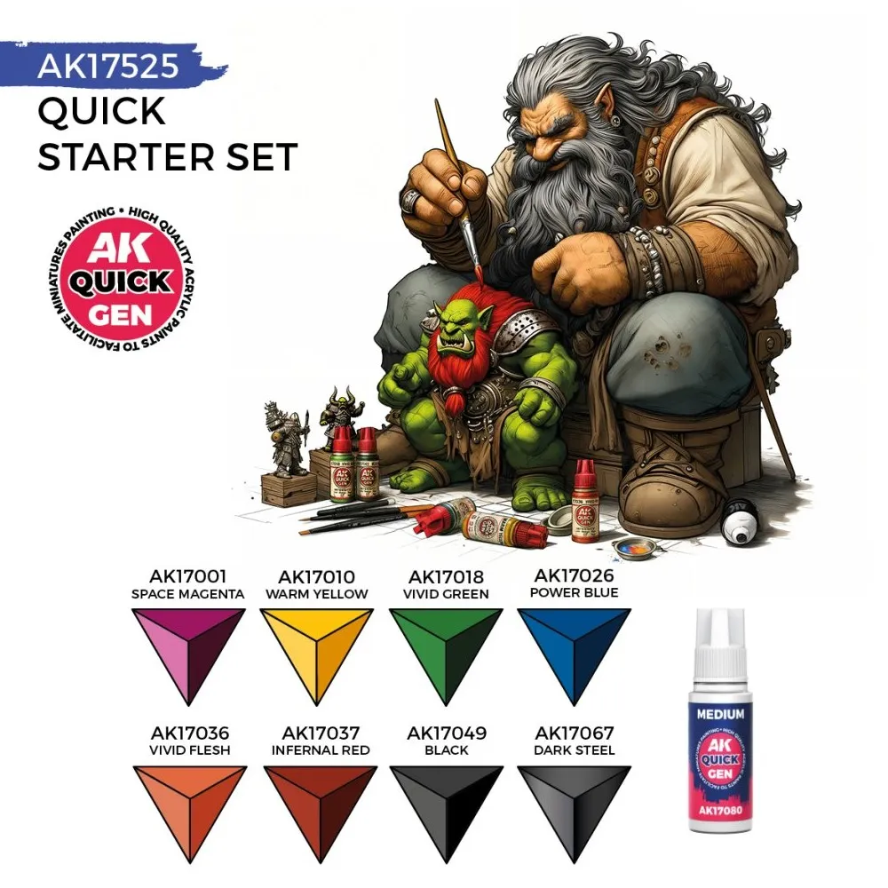 AK Interactive: Quick Gen - Quick Starter Set (8 paints and 1 brush)