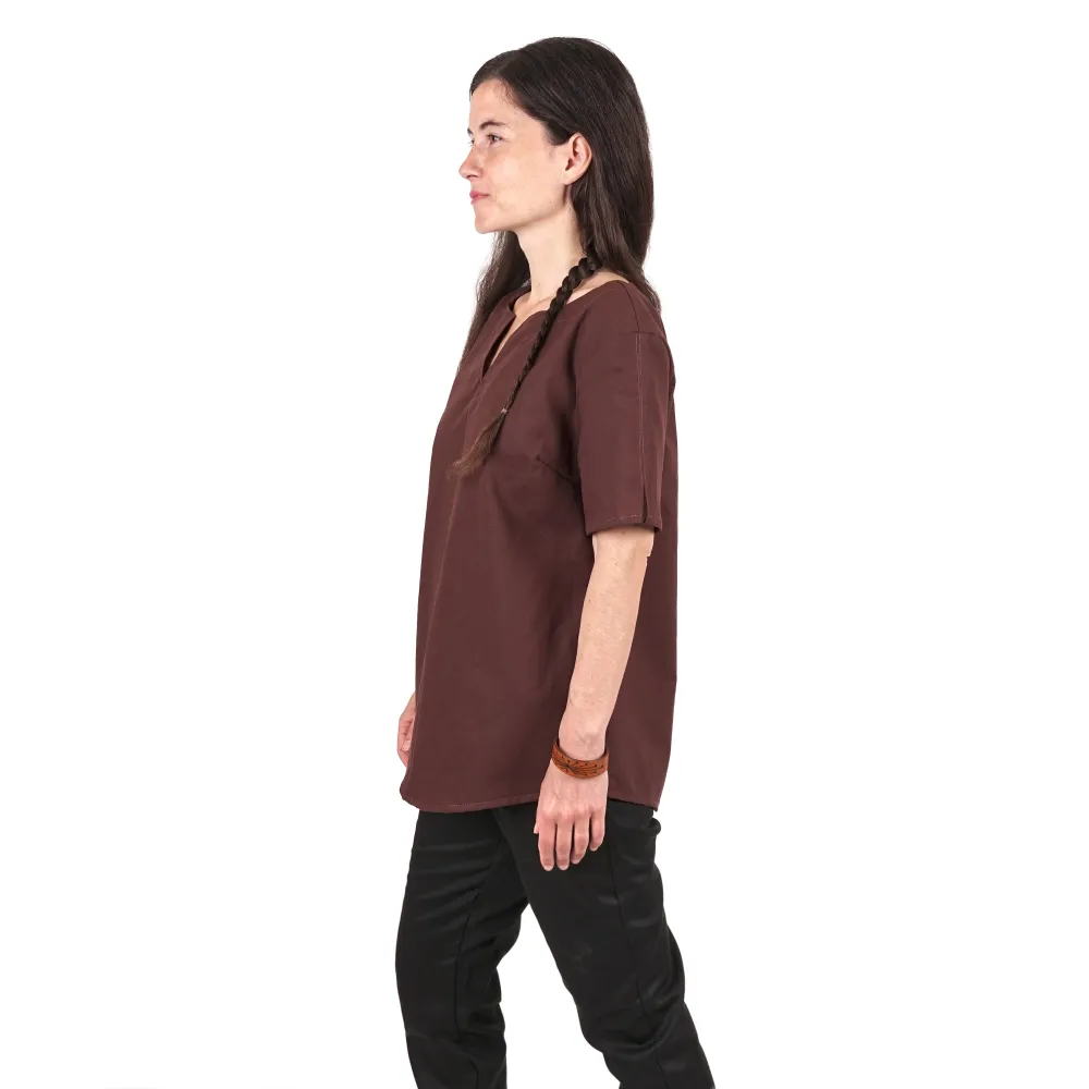 Women's short-sleeved cotton tunic - brown