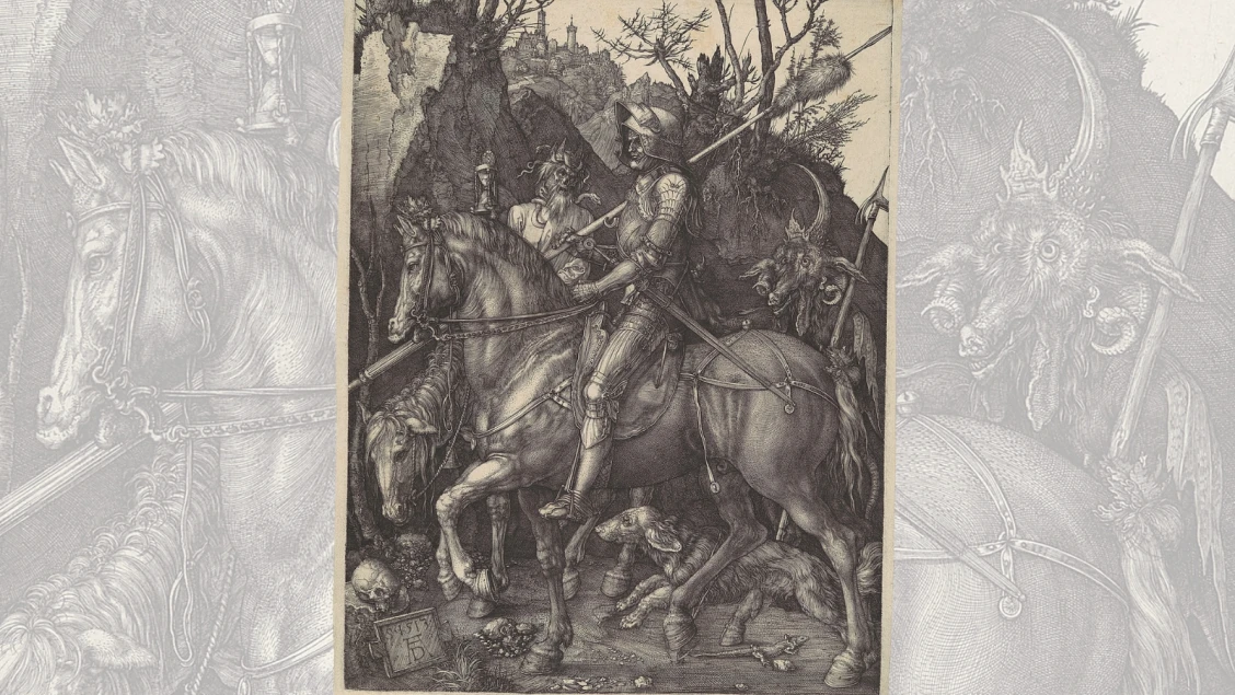Albrecht Dürer's painting titled Knight, Death and the Devil