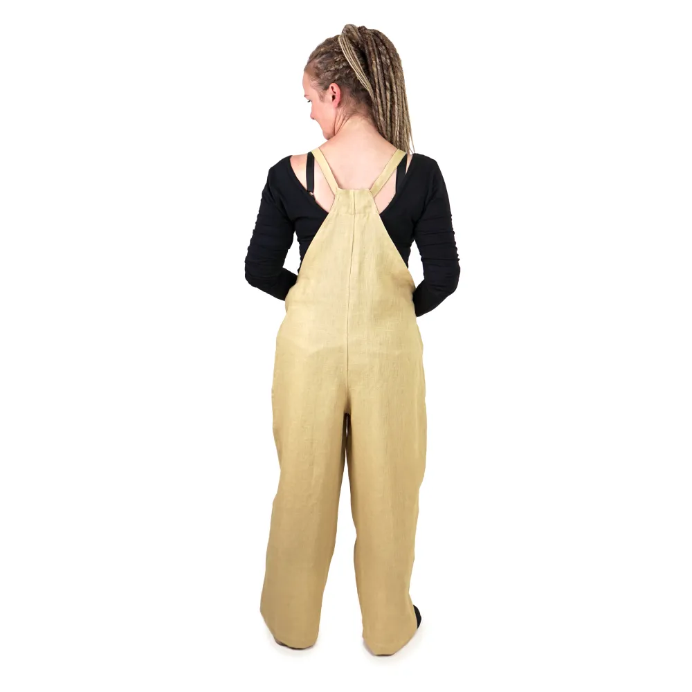 Women's linen dungarees - sand