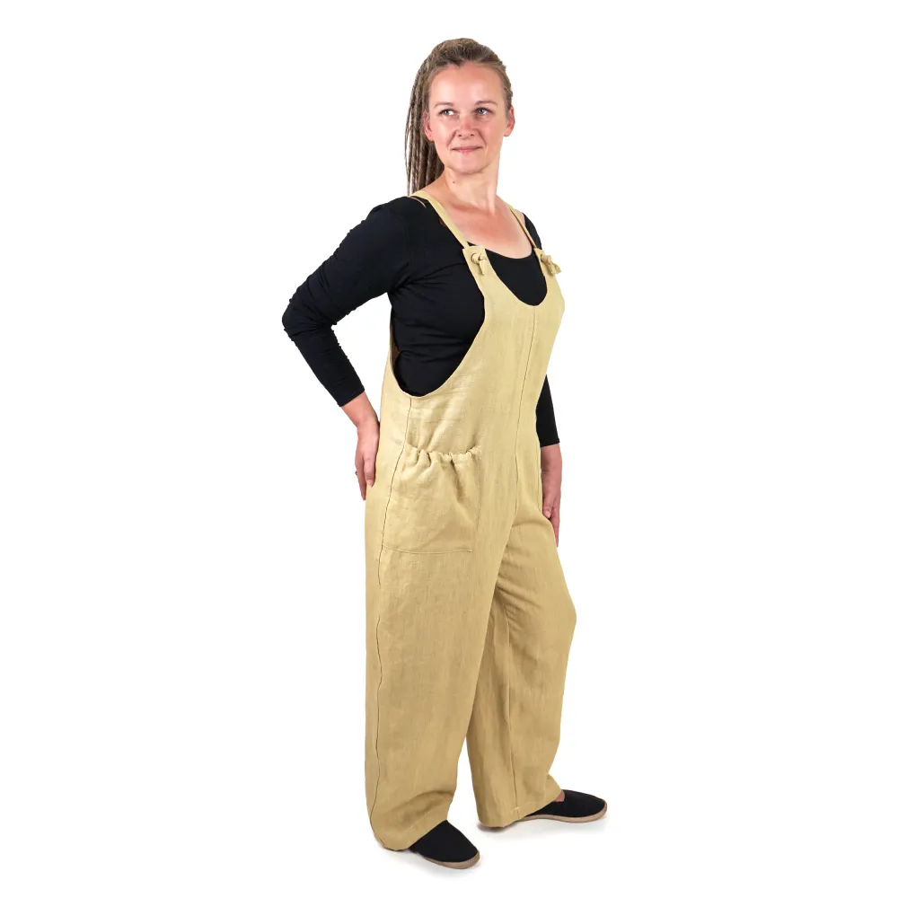 Women's linen dungarees - sand