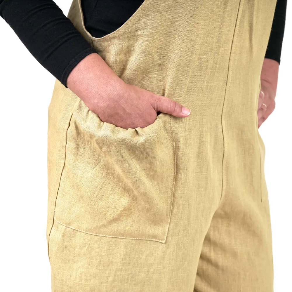 Women's linen dungarees - sand