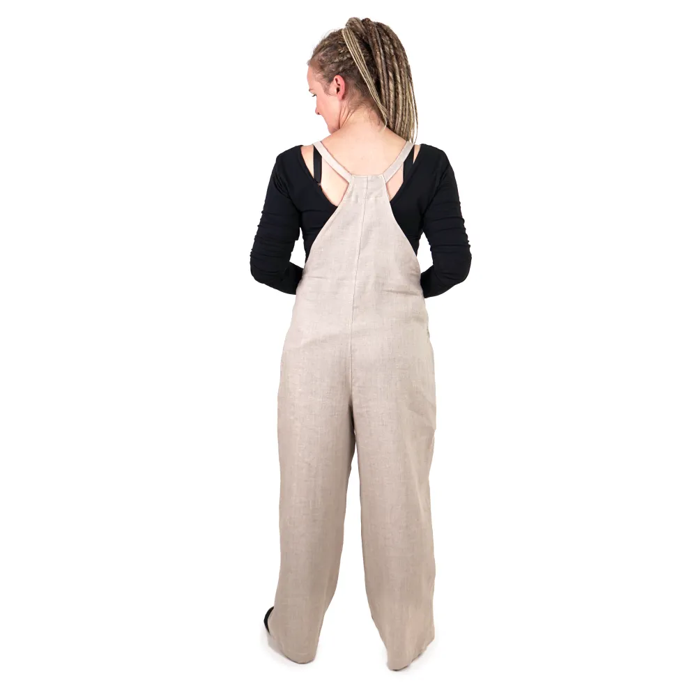 Women's linen dungarees - natural