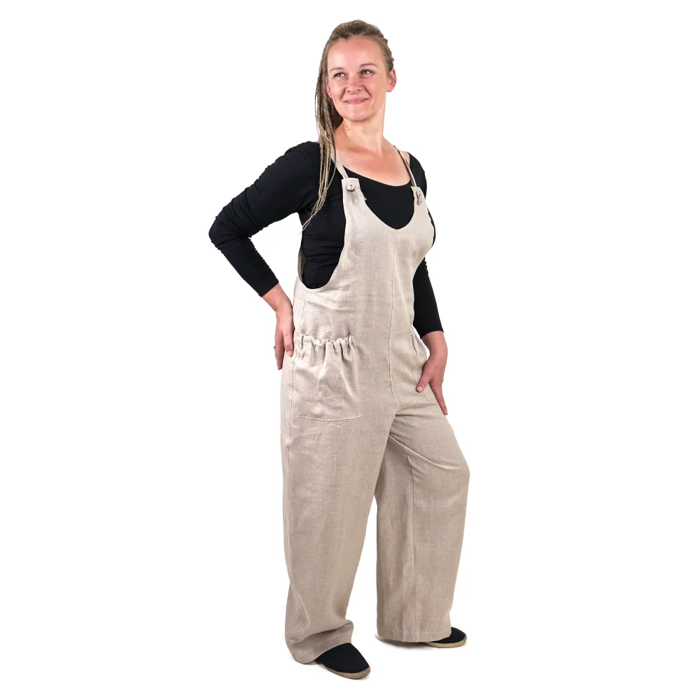 Women's linen dungarees - natural