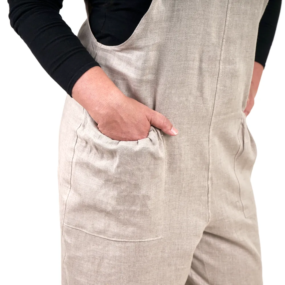 Women's linen dungarees - natural