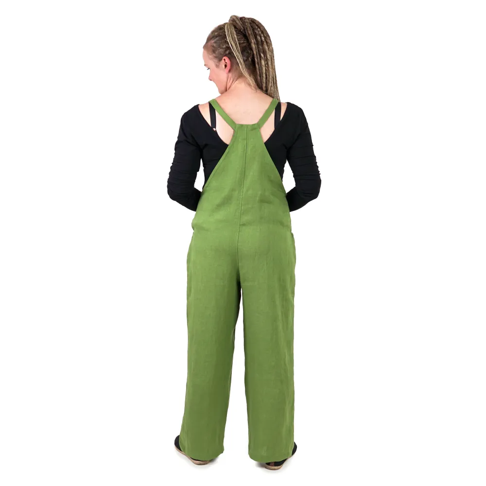 Women's linen dungarees - green