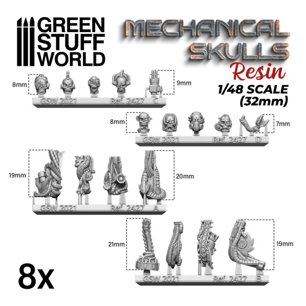 Dekorace Green Stuff World: Resin Mechanical Skulls