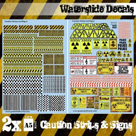Dekorace Green Stuff World: Waterslide Decals - Caution Strips and Signs