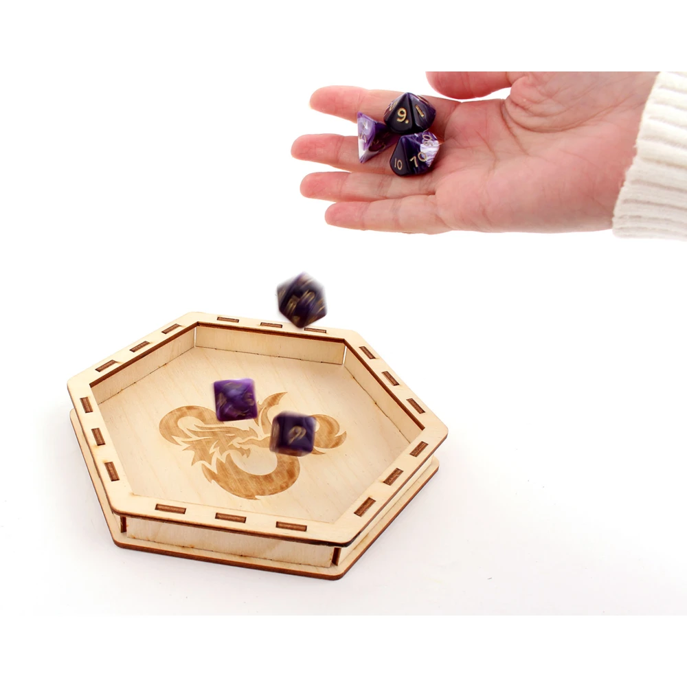 Wooden Dice Tray - Dragon