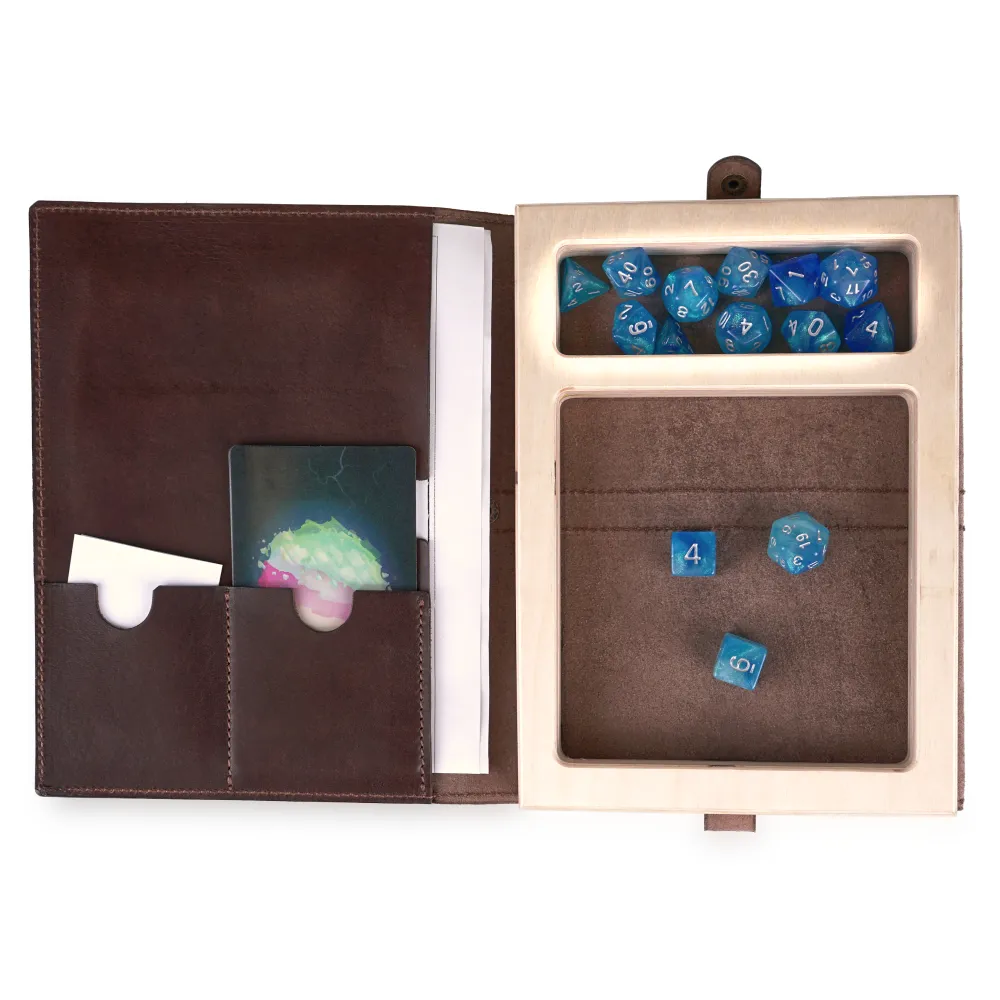 Wooden Dice Tray in a Leather Case
