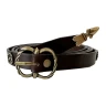 Brown leather medieval belt - brass decoration