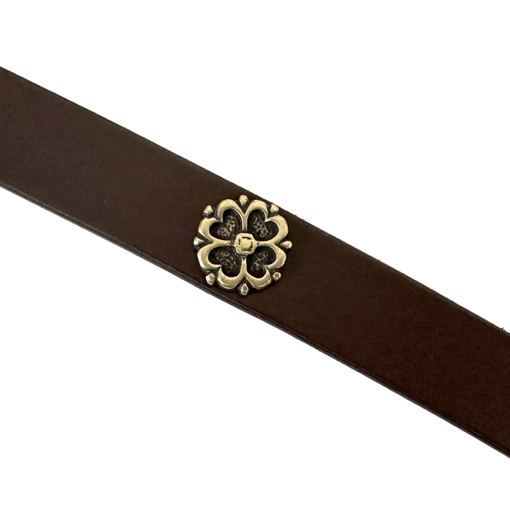 Brown leather medieval belt - brass decoration