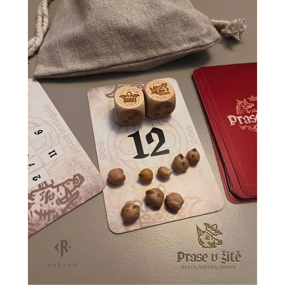 Prase v žitě game – cards, dice, chickpeas