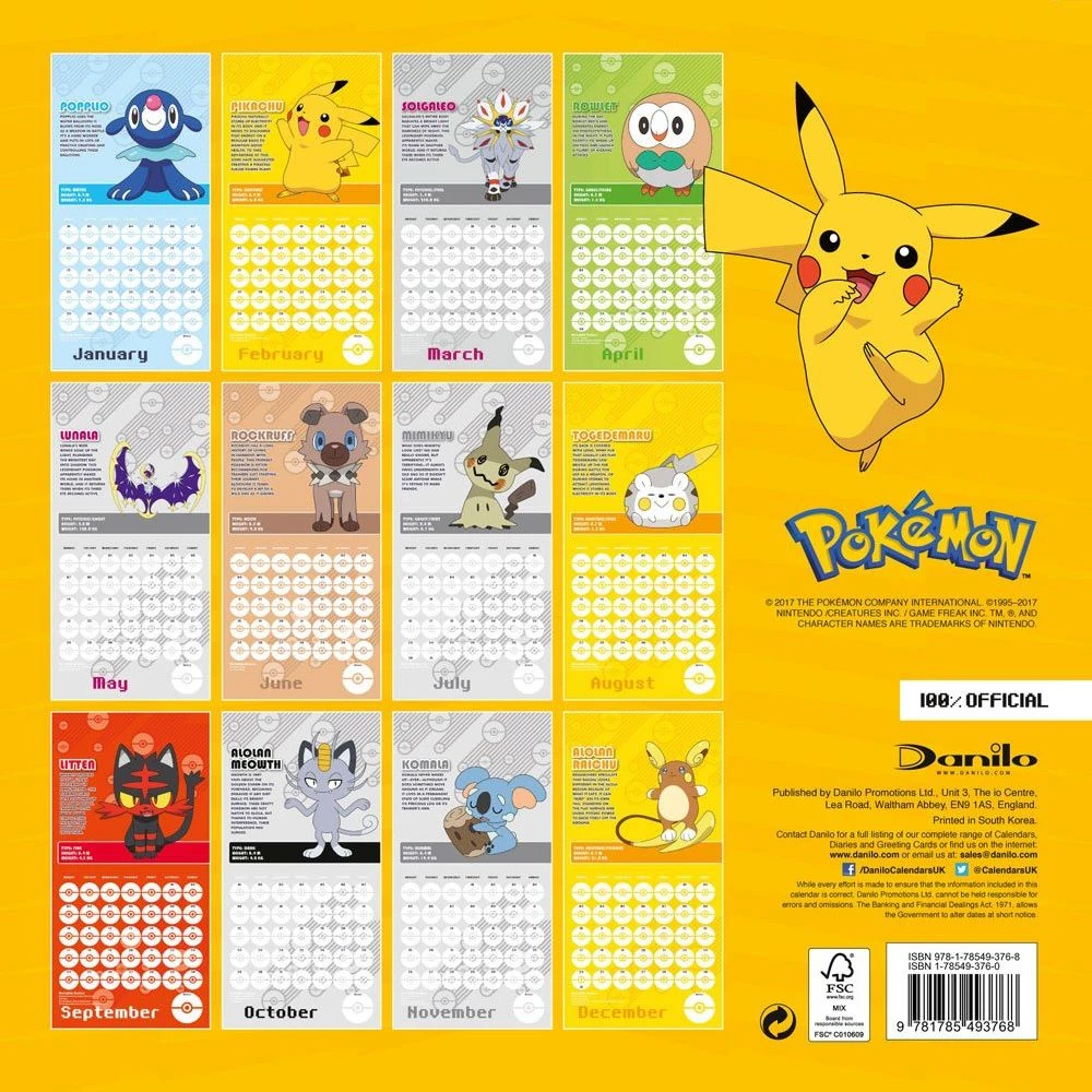 Kalendář Pokémon 2018