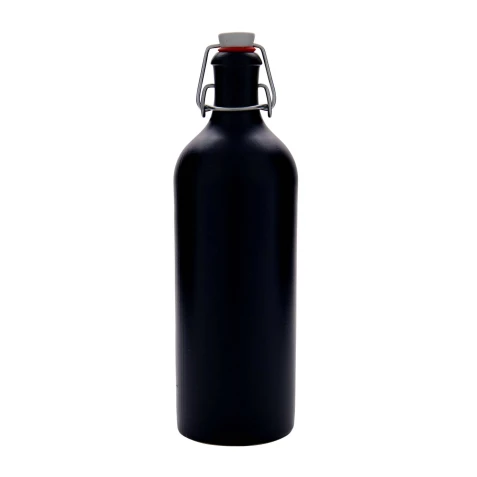 Kameninová fľaša - čierna 0,75 l, s klipovým uzáverom