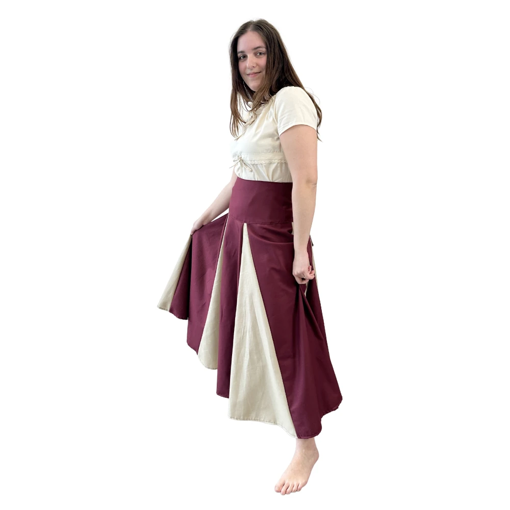 Gored cotton skirt - burgundy/beige