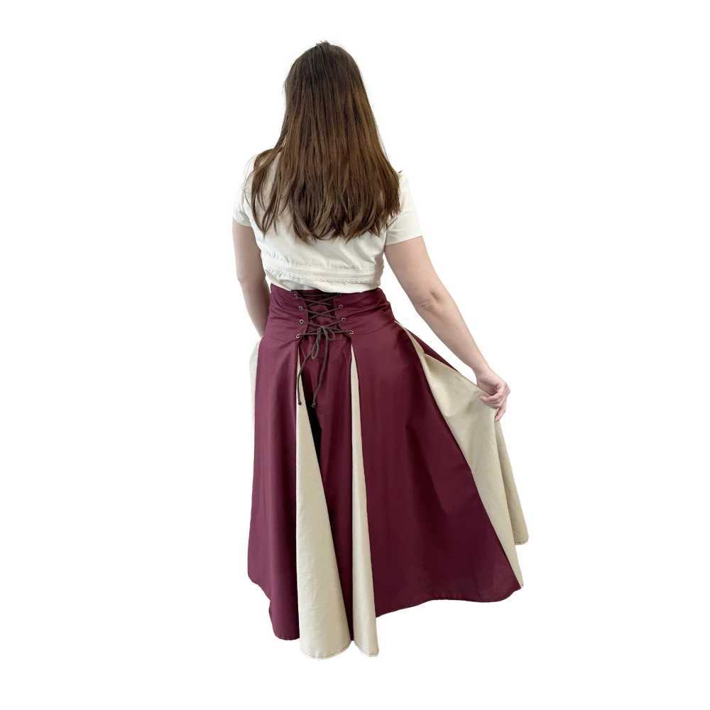 Gored cotton skirt - burgundy/beige