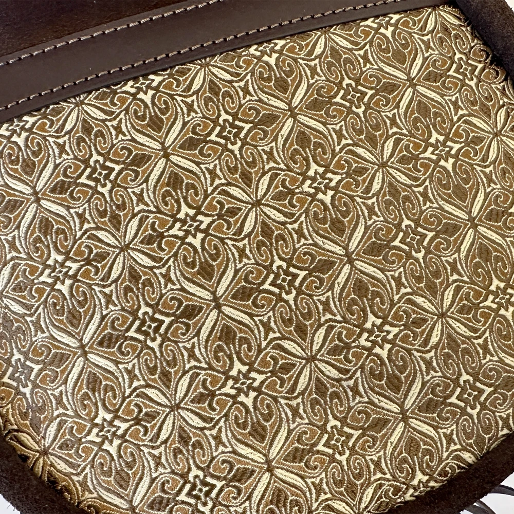 Ledertasche mit Brokatbezug - braun-gelb