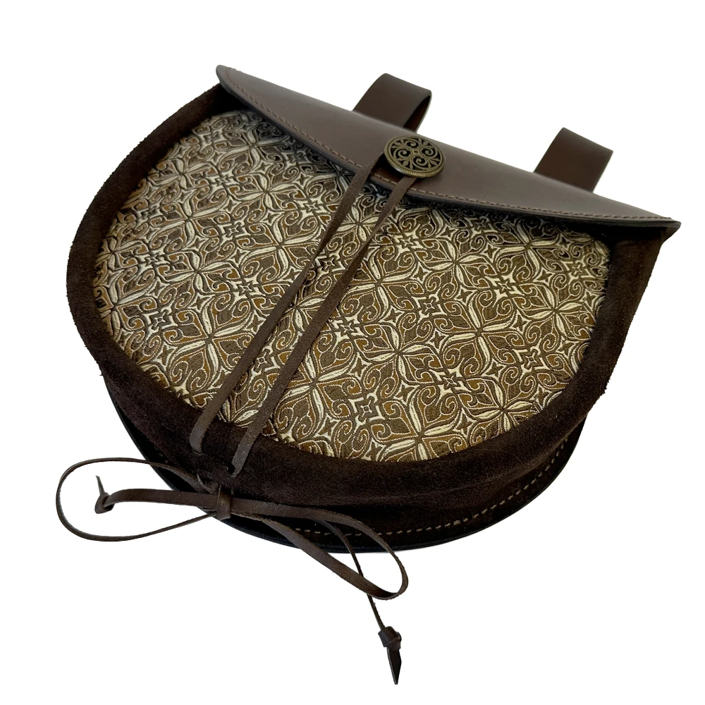 Ledertasche mit Brokatbezug - braun-gelb