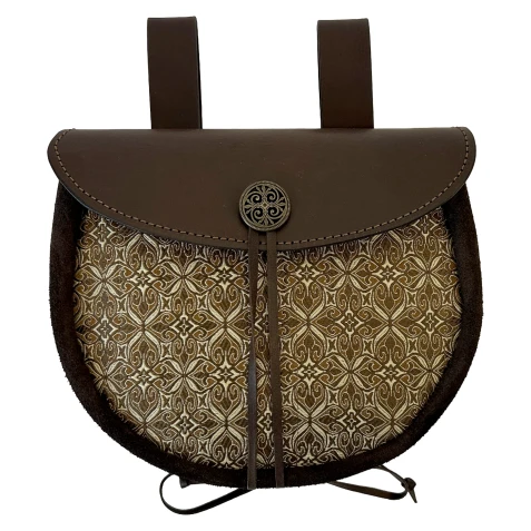 Ledertasche mit Brokatbezug - braun-gelb