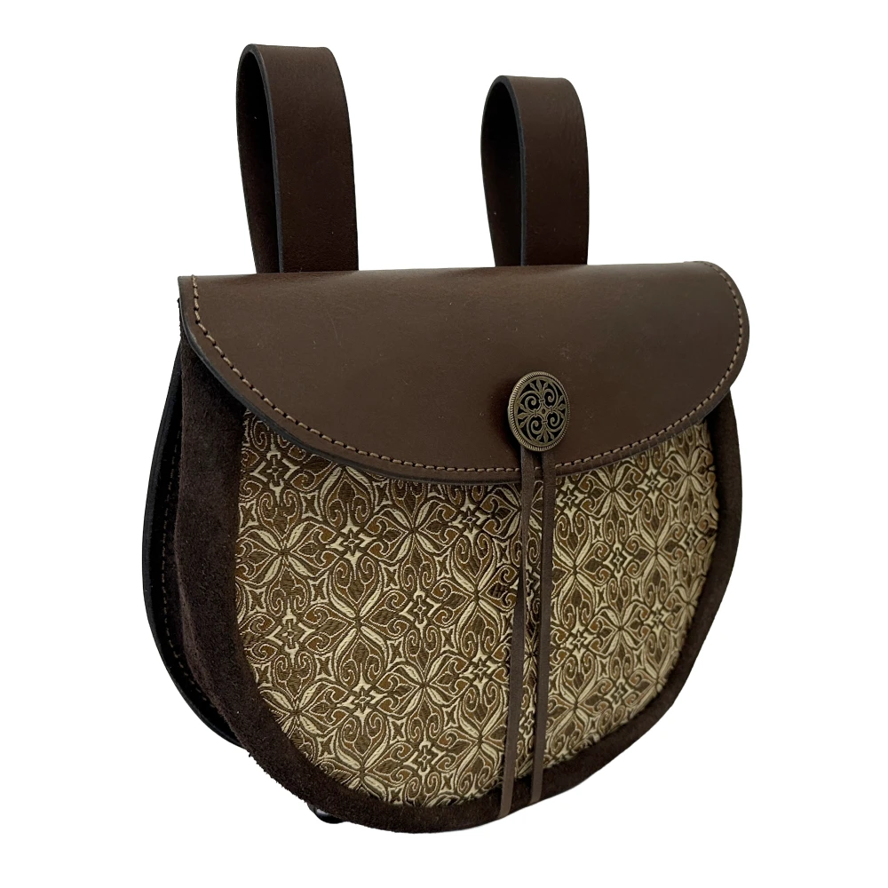 Ledertasche mit Brokatbezug - braun-gelb