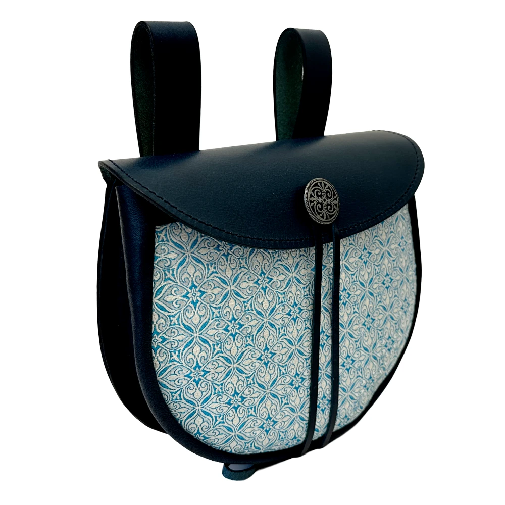 Ledertasche mit Brokatbezug – blau-weiß