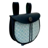 Ledertasche mit Brokatbezug – blau-weiß