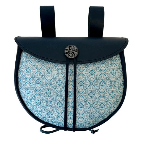 Ledertasche mit Brokatbezug – blau-weiß