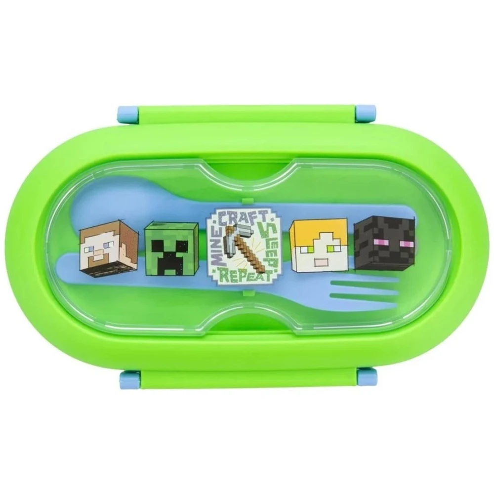 Minecraft lunch box with cutlery and spoon