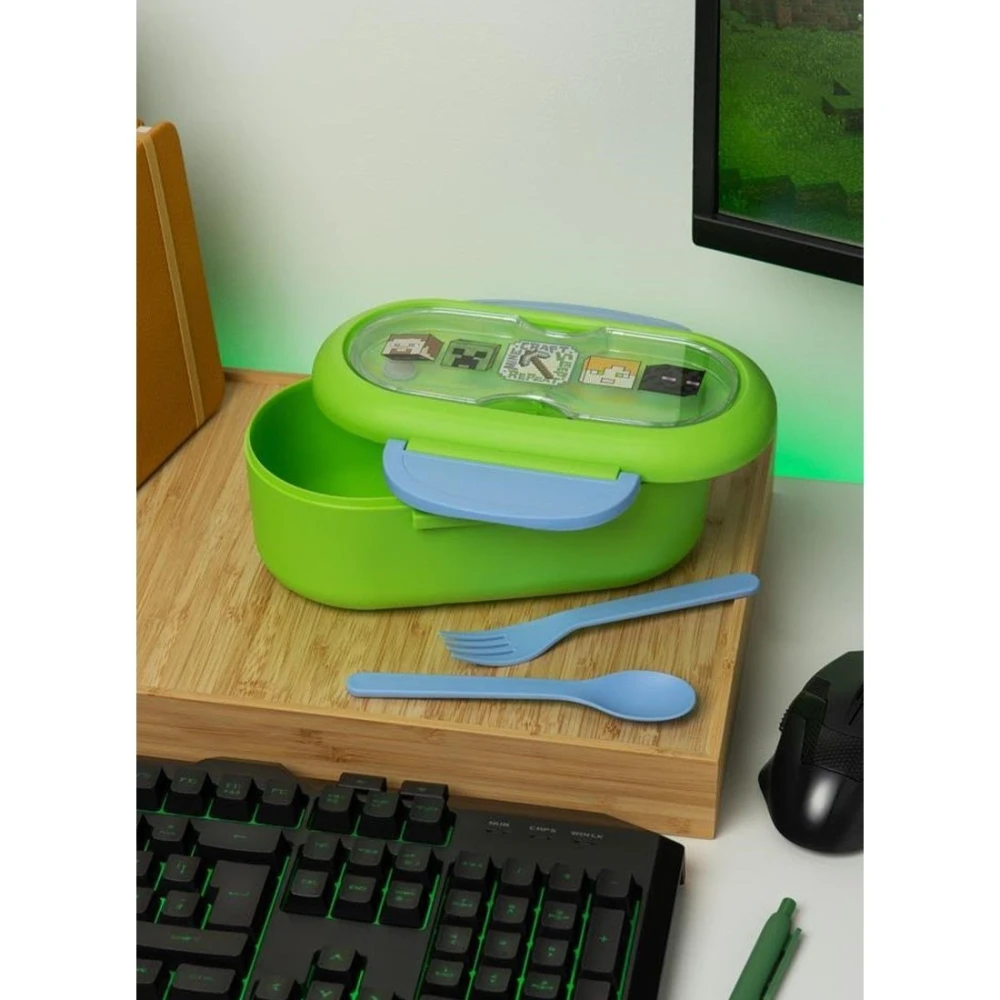 Minecraft lunch box with cutlery and spoon