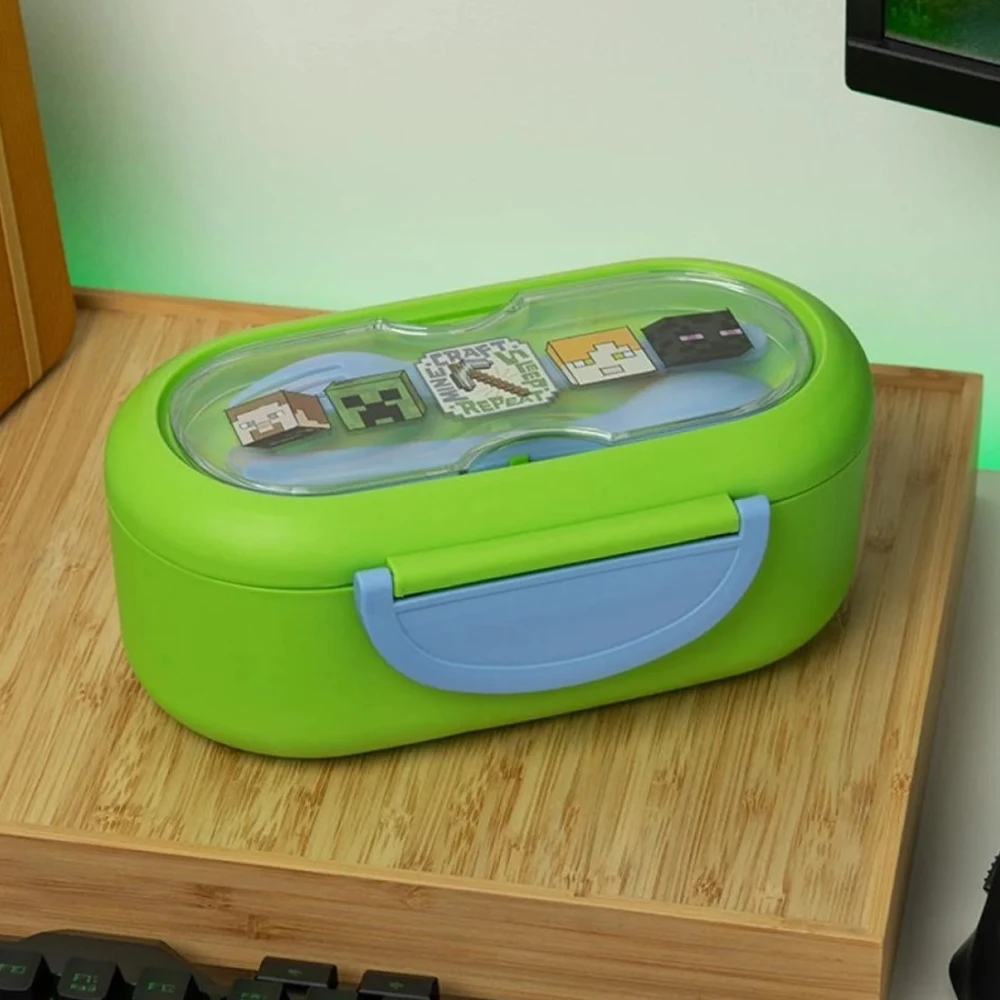 Minecraft lunch box with cutlery and spoon