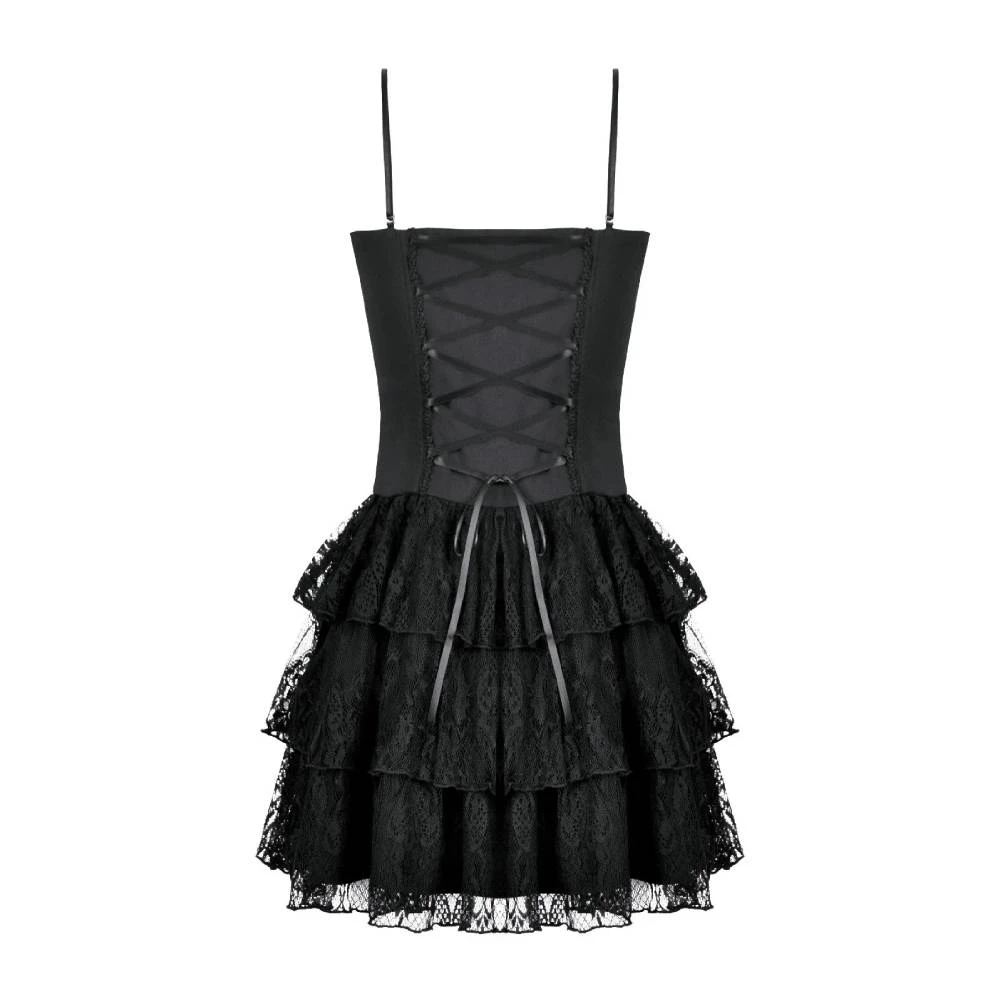 Short Gothic Lace Dress - Red & Black
