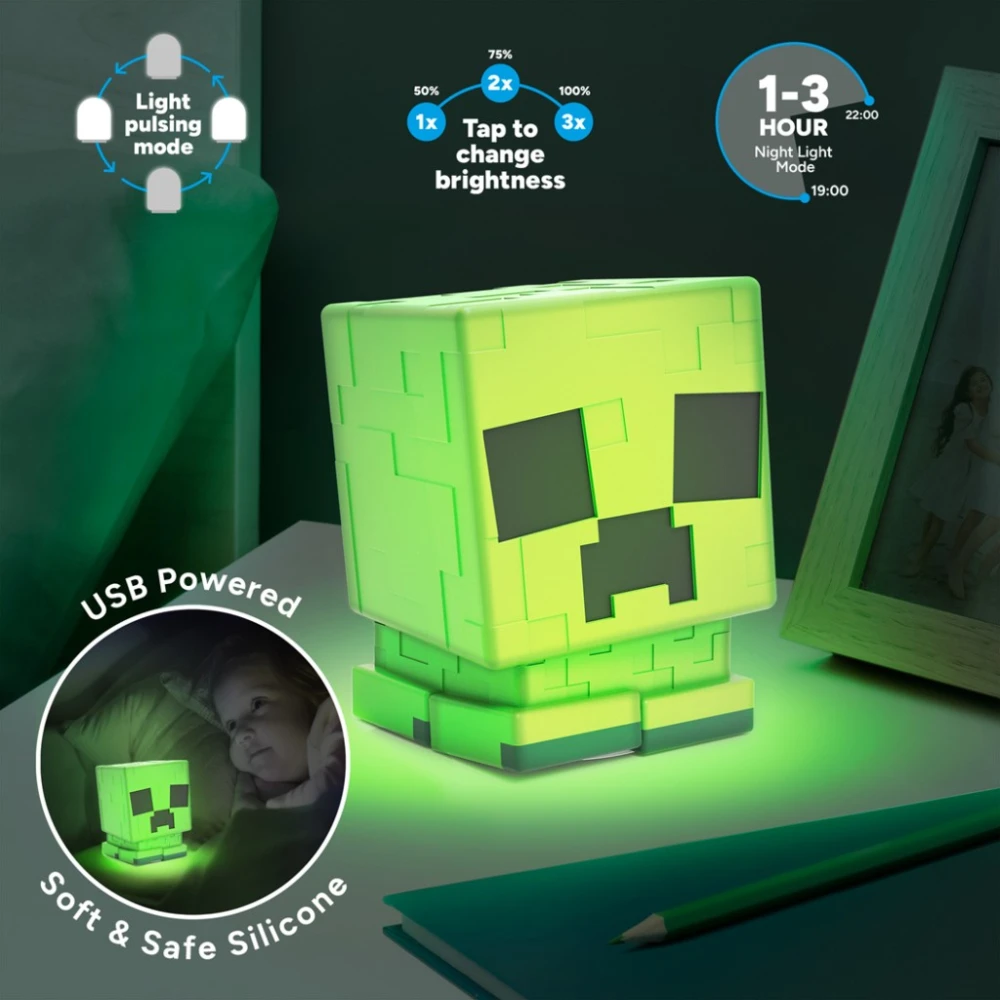 Lampička Minecraft SquishyGlo - Creeper, silikónová