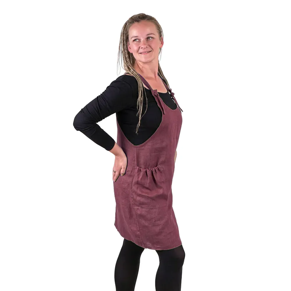 Linen pinafore dress - purple