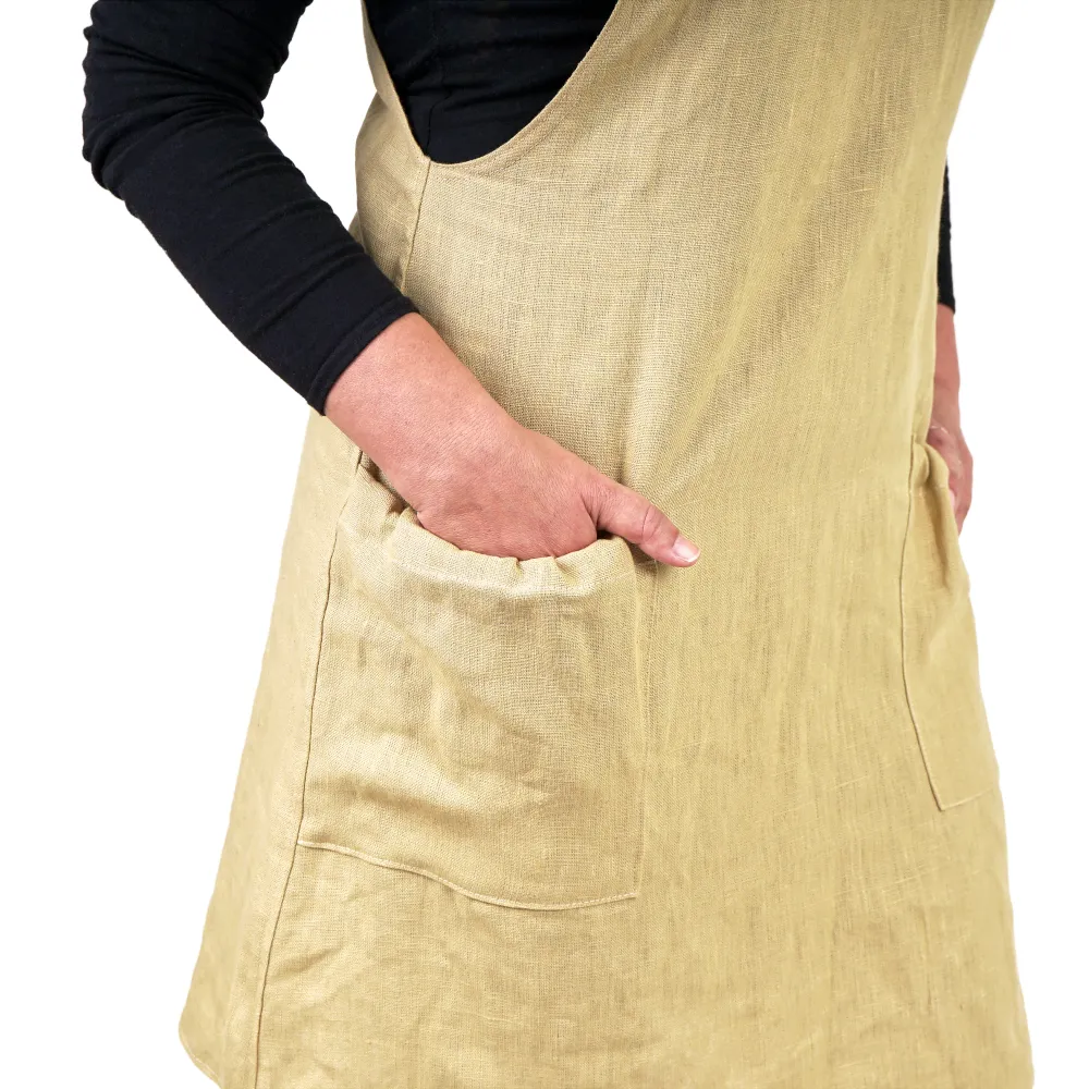 Linen pinafore dress, sand