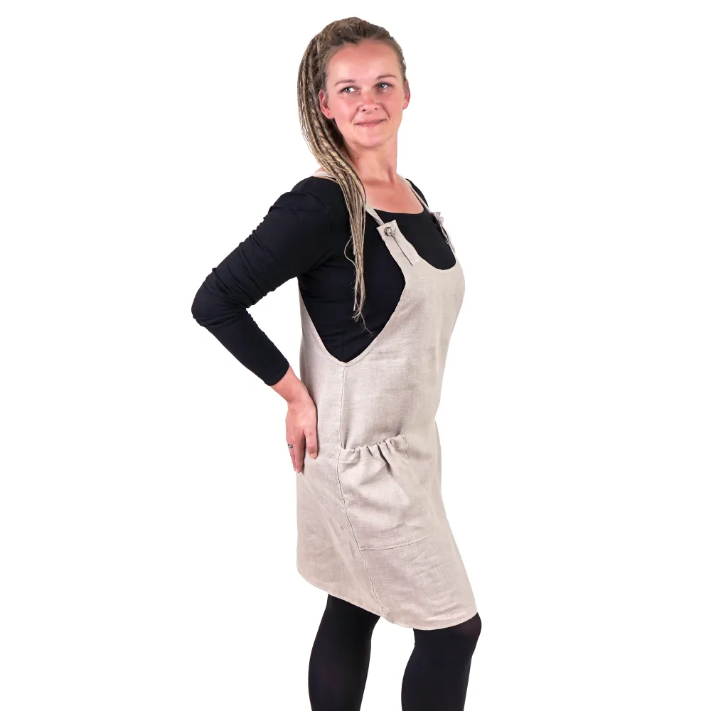 Linen pinafore dress - natural