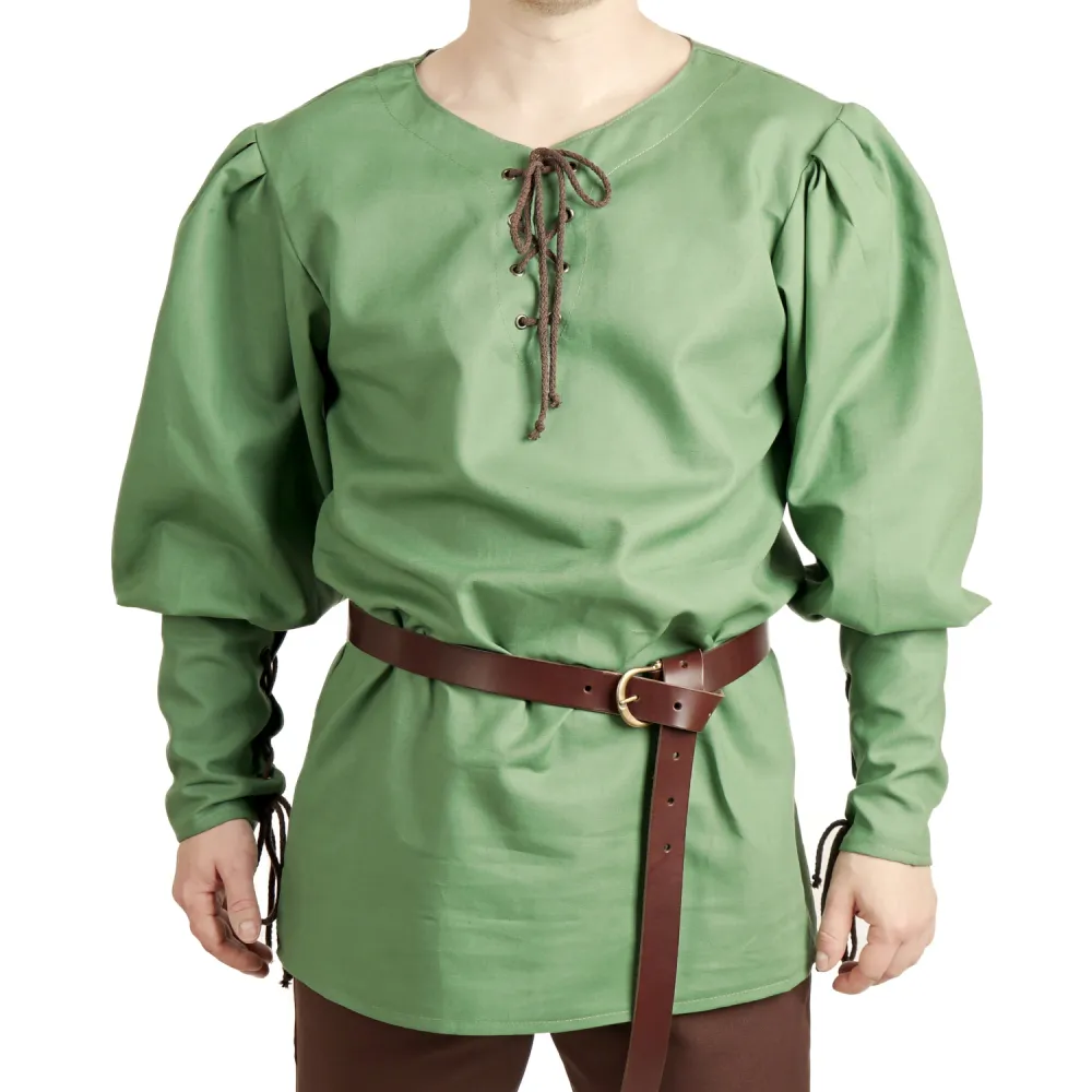 Bequemes Herrenhemd mit Schnürung - Grün