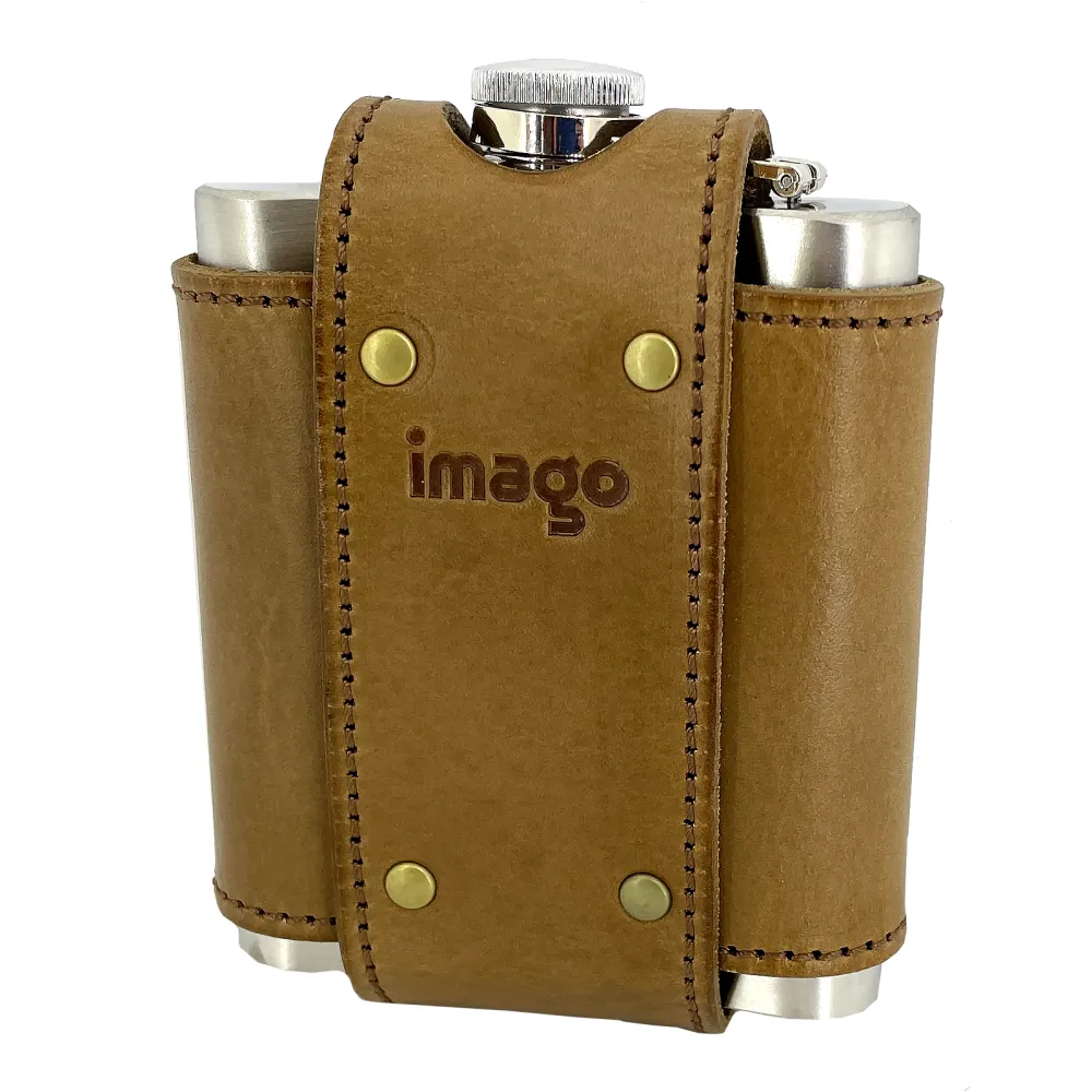 Hip flask in a leather belt holster
