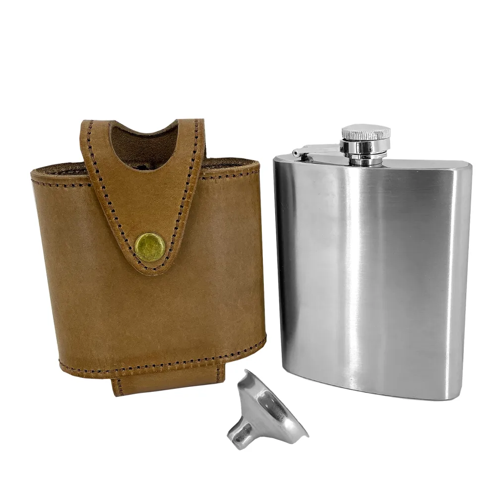 Hip flask in a leather belt holster
