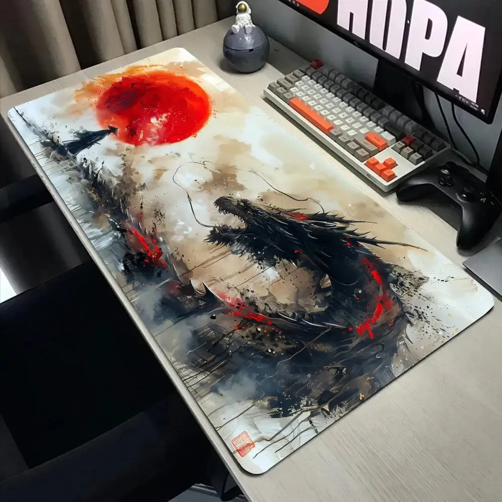Mouse and Keyboard Mat - Dragon and Samurai