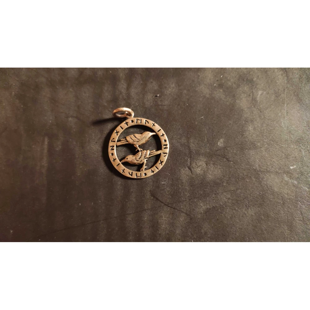 Raven Amulet with Runes, bronze