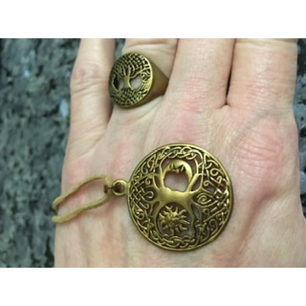 Bronze Tree of Life Amulet with Sun and Moon