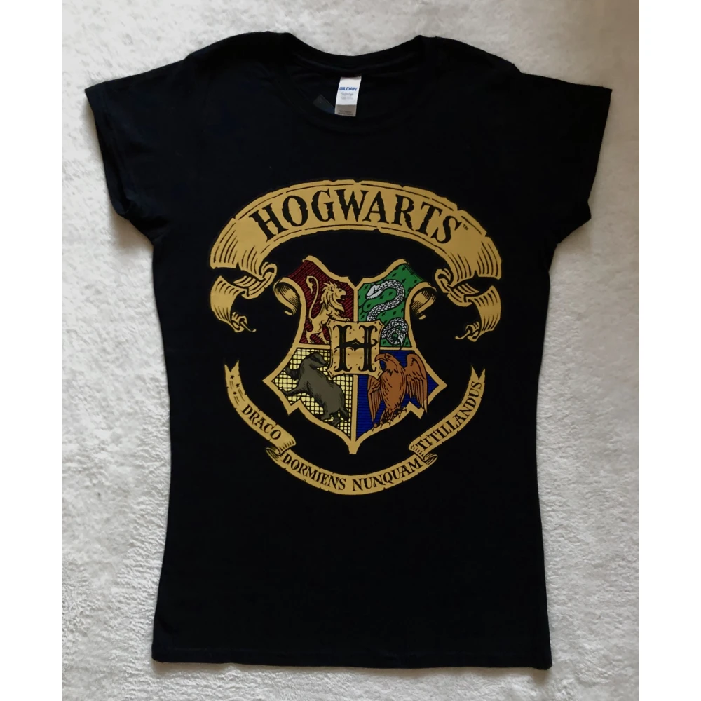 Damen-T-Shirt Harry Potter – Hogwarts-Wappen, schwarz