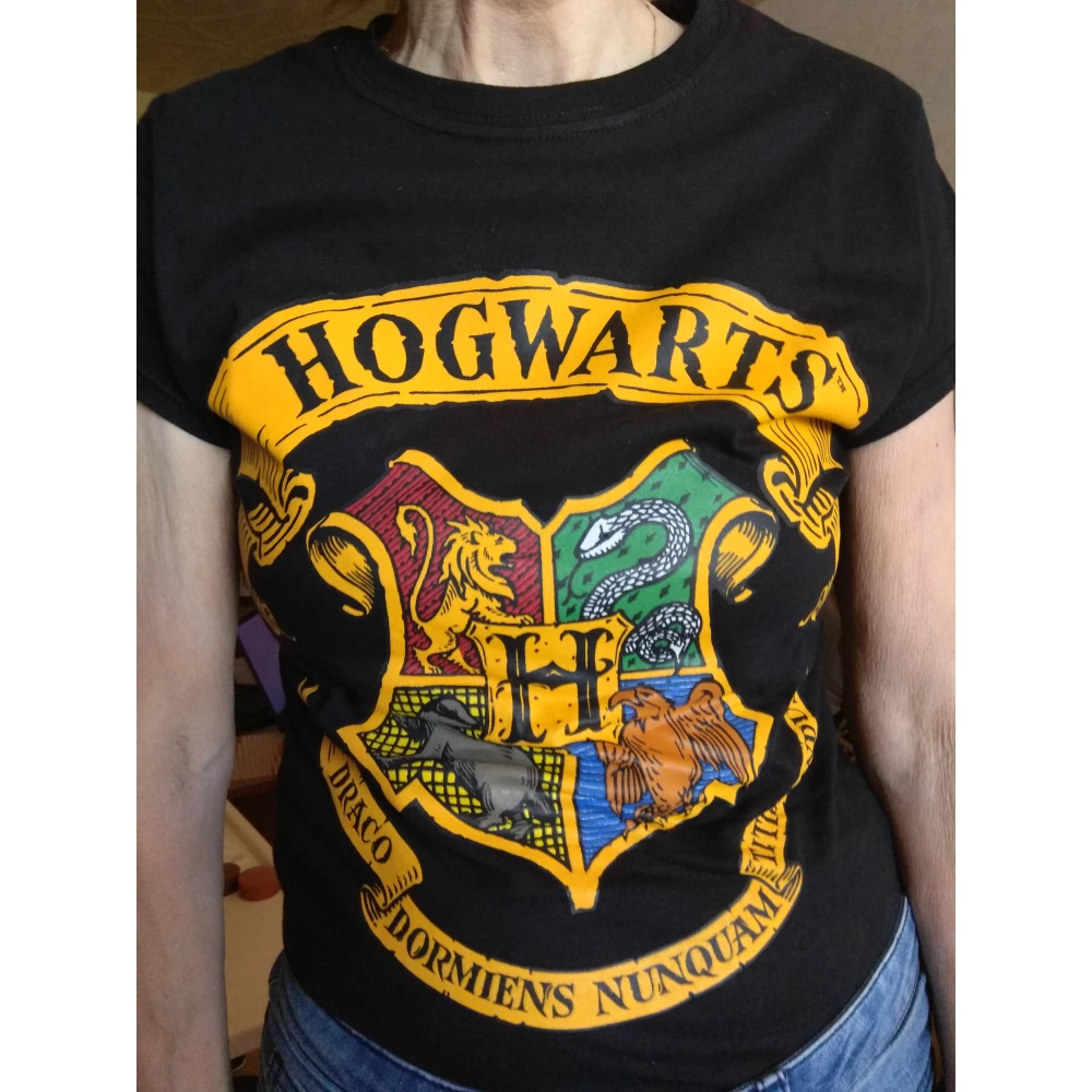 Damen-T-Shirt Harry Potter – Hogwarts-Wappen, schwarz