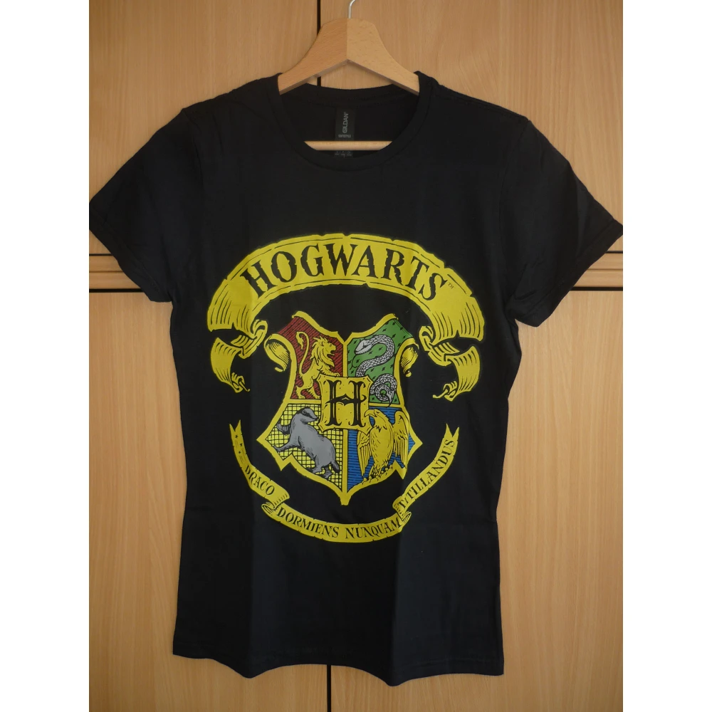 Damen-T-Shirt Harry Potter – Hogwarts-Wappen, schwarz