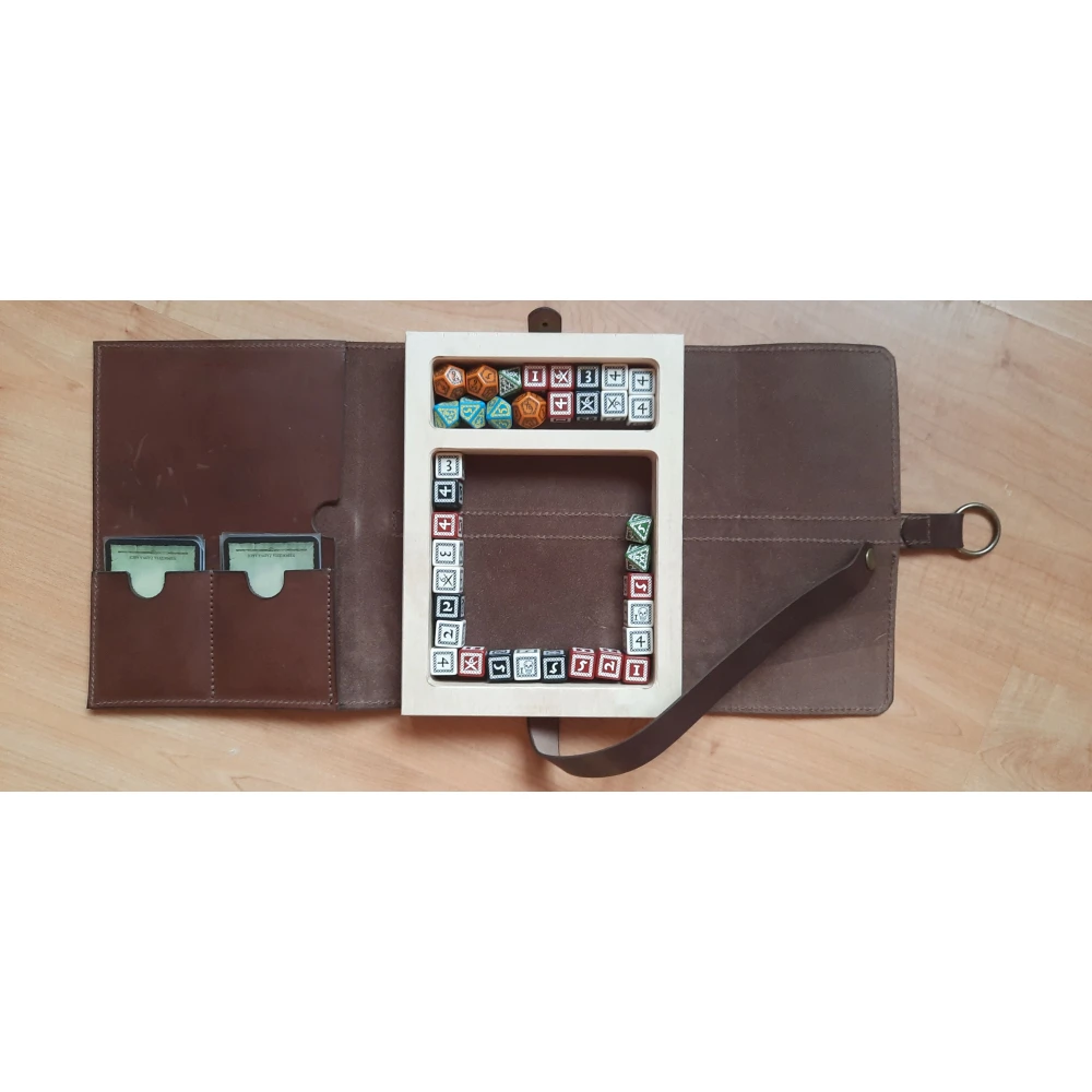 Wooden Dice Tray in a Leather Case