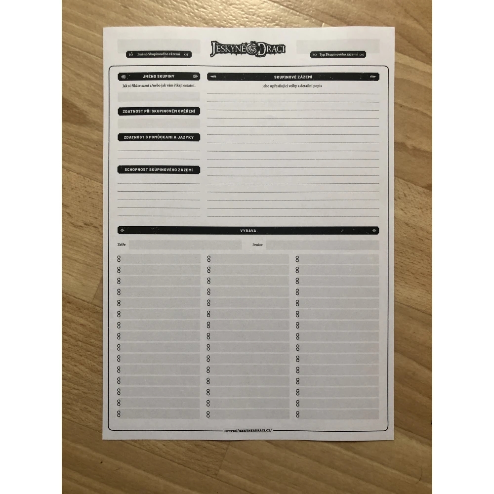 Jeskyně a draci - Party Sheet