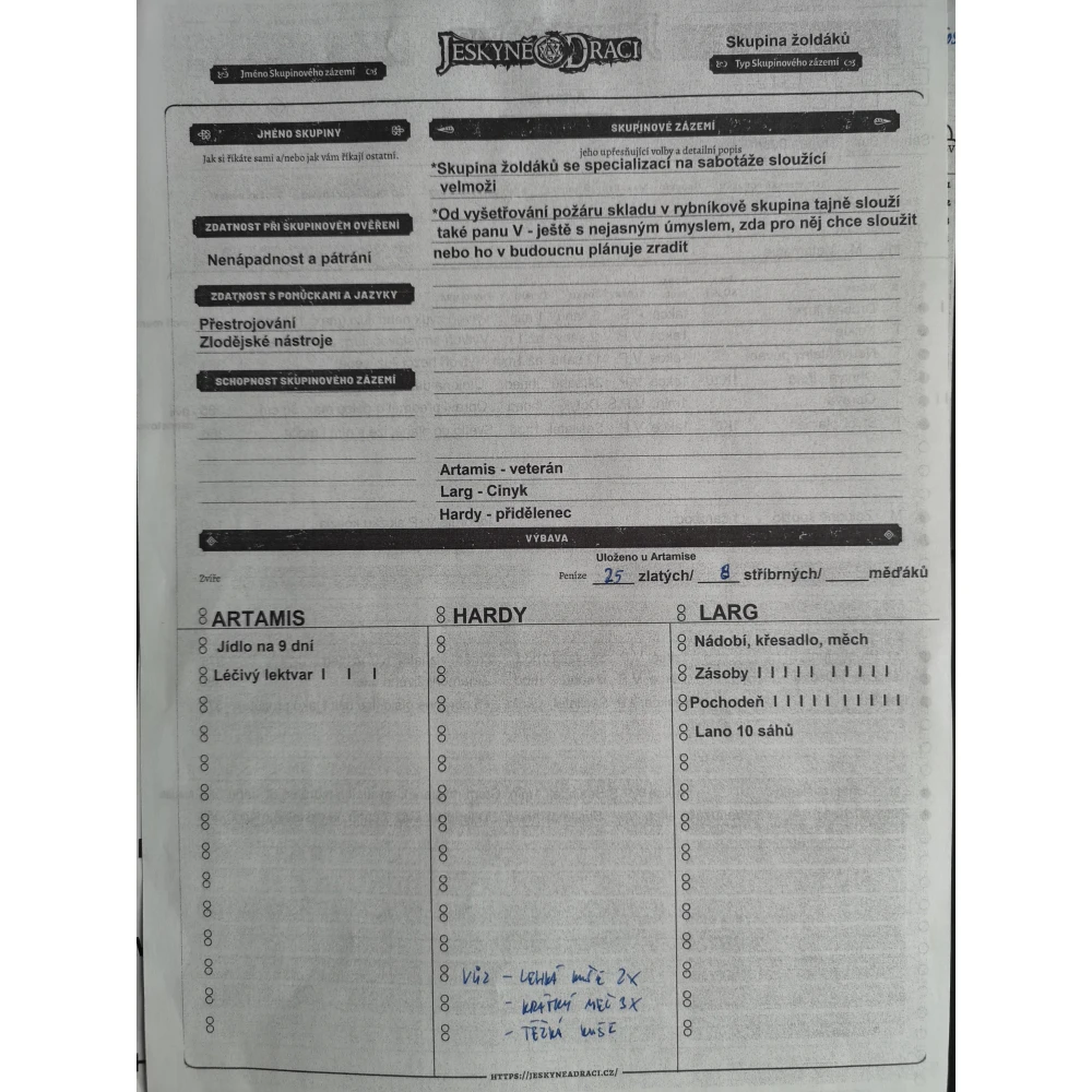 Jeskyně a draci - Party Sheet
