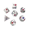 Red and Blue Rose Metal Dice Set, silver